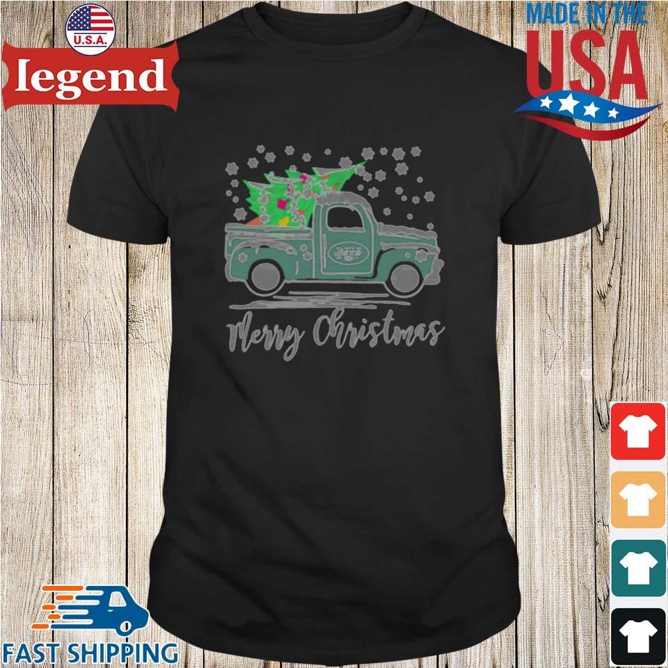 New York Jets Logo Truck and Tree Merry Christmas Shirt