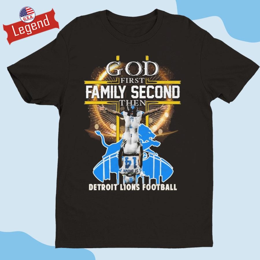 Official Amon-ra St. Brown x God First Family Second Then Detroit Lions Football Shirt