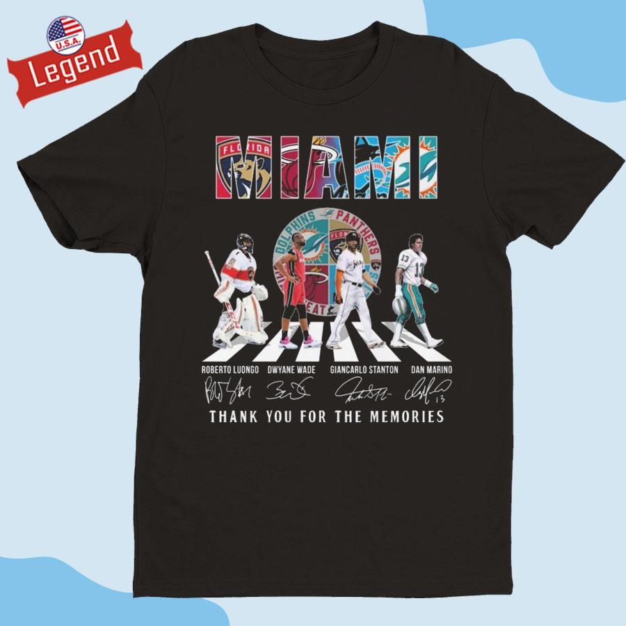 Official Florida Panthers x Miami Heat x Miami Marlins x Miami Dolphins Abbey Road Thank You For The Memories Signatures Shirt