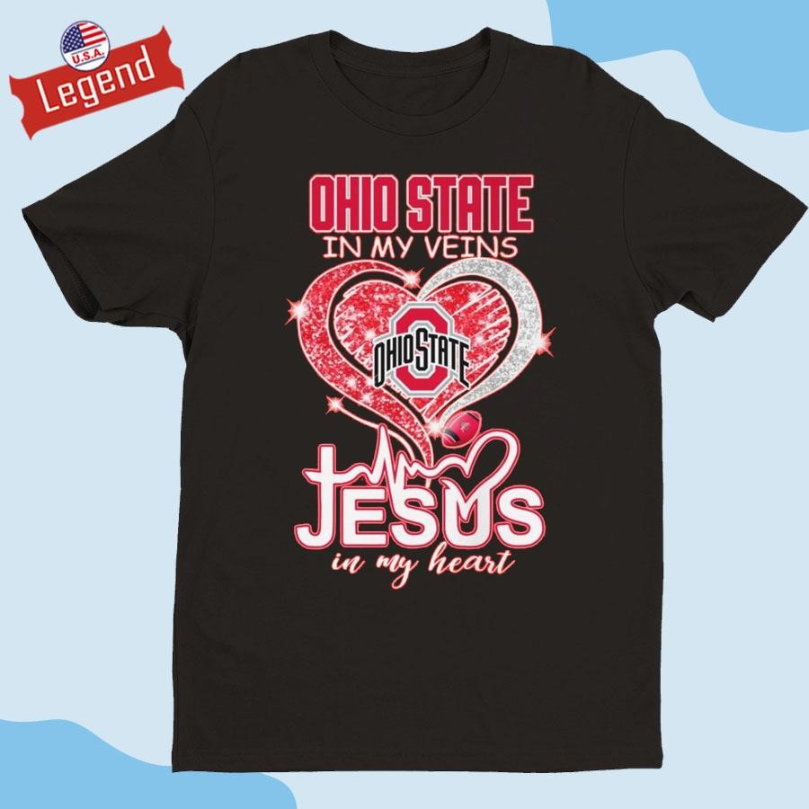 Official Ohio State Buckeyes In My Veins Jesus In My Heart Diamond Shirt