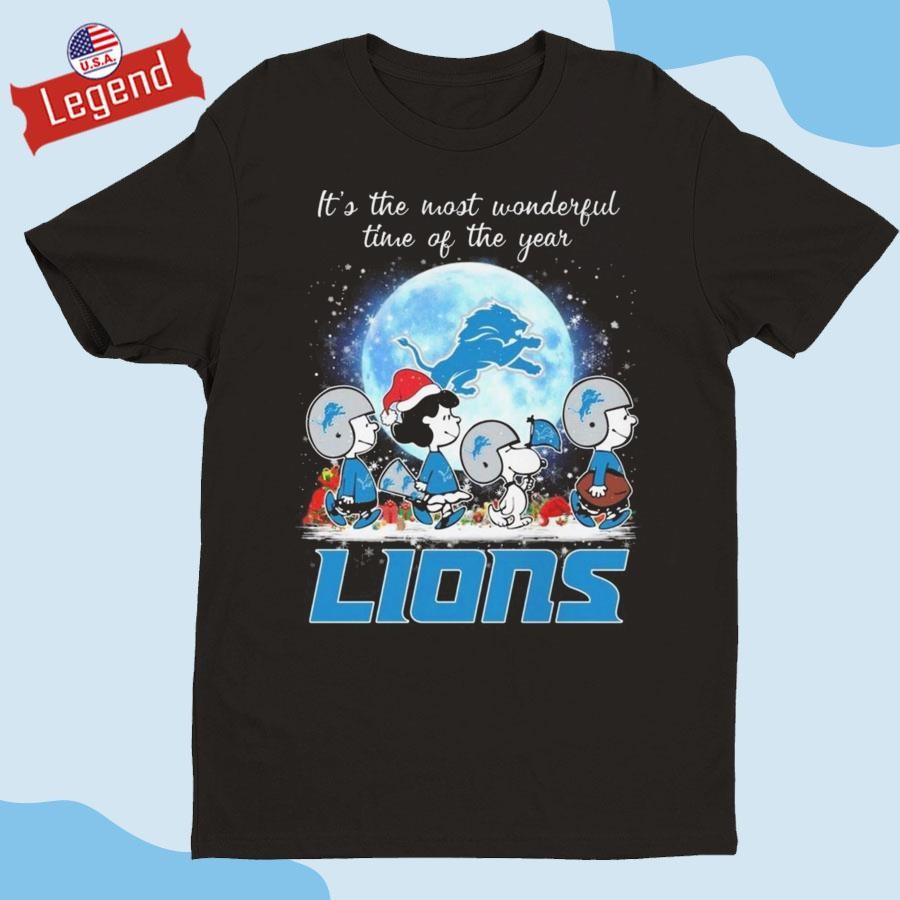 Official Peanuts Characters Detroit Lions It's The Most Wonderful Time Of The Year Christmas 2024 Shirt