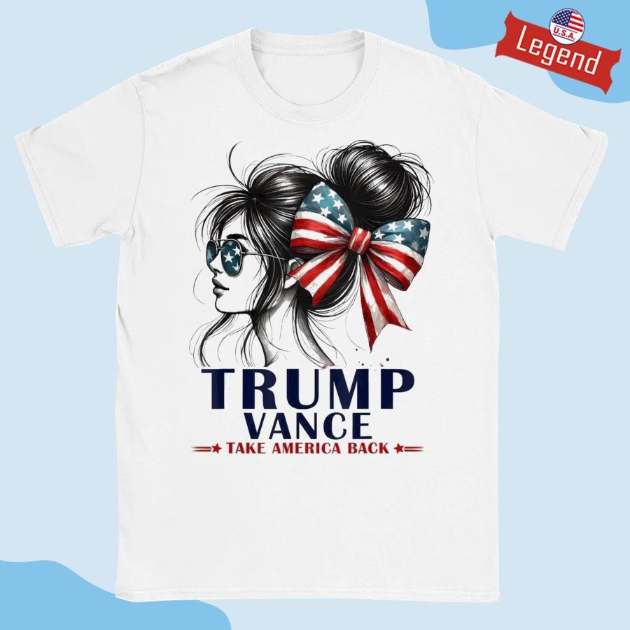 Official Trump Vance Take America Back 2024 Messy Bun Girl USA Flag Shirt