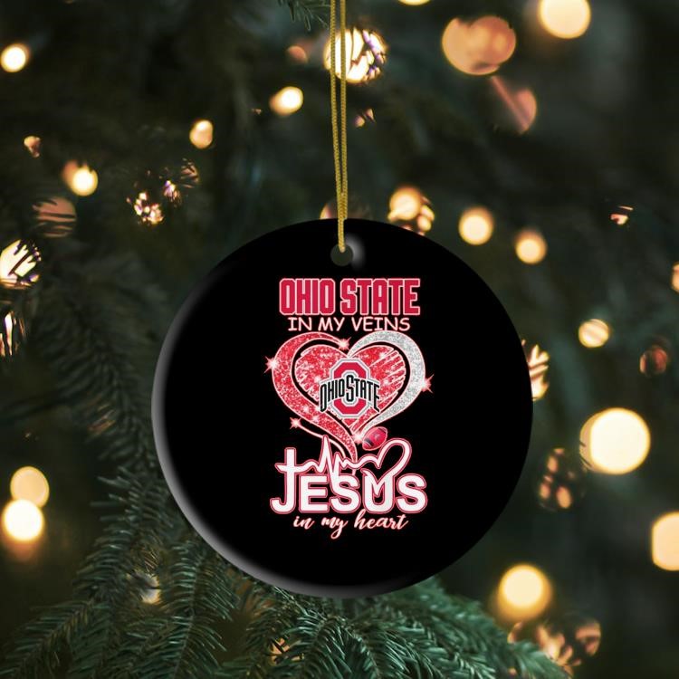 Ohio State Buckeyes In My Veins Jesus In My Heart Diamond Ornament