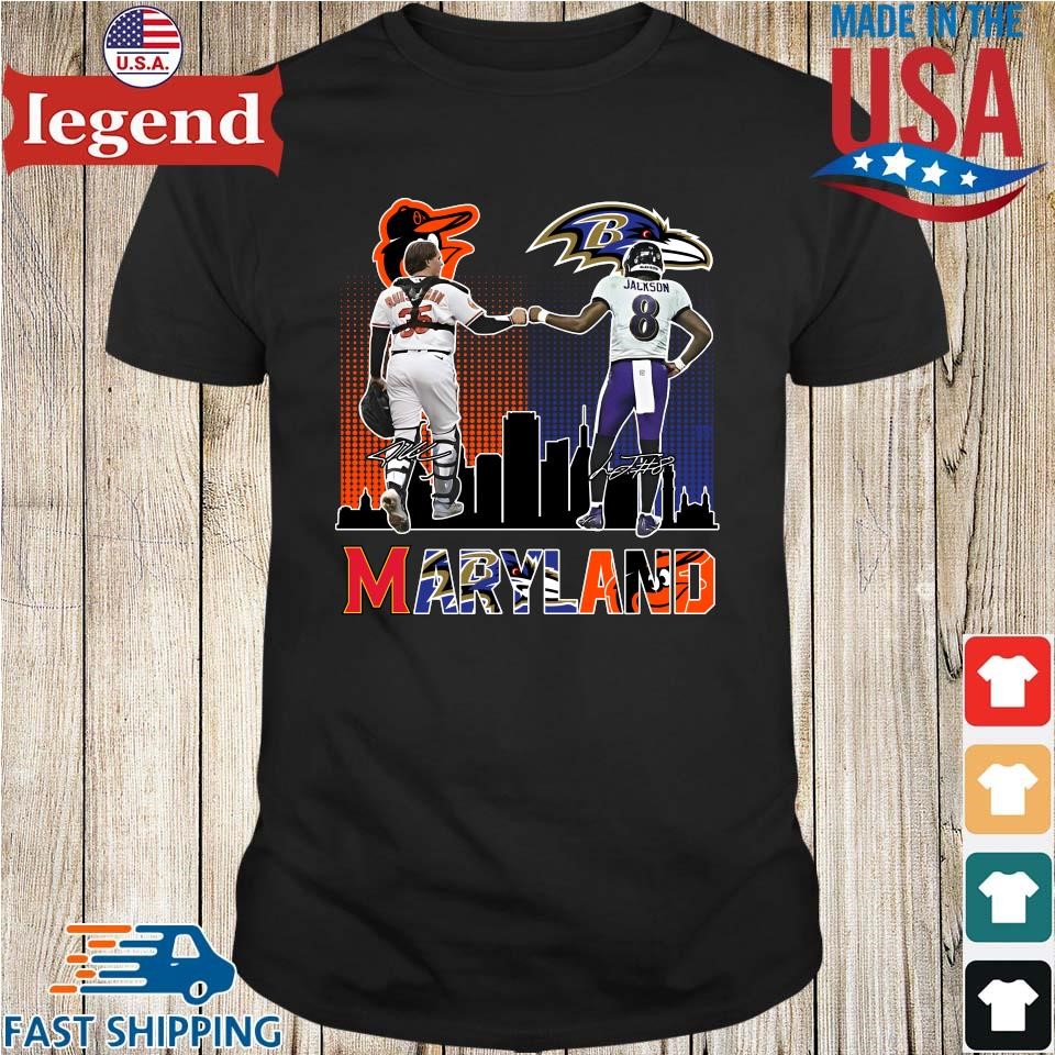 Original Baltimore Ravens Lamar Jackson Baltimore Orioles Adley Rutschman Proud Supporter Signatures Shirt