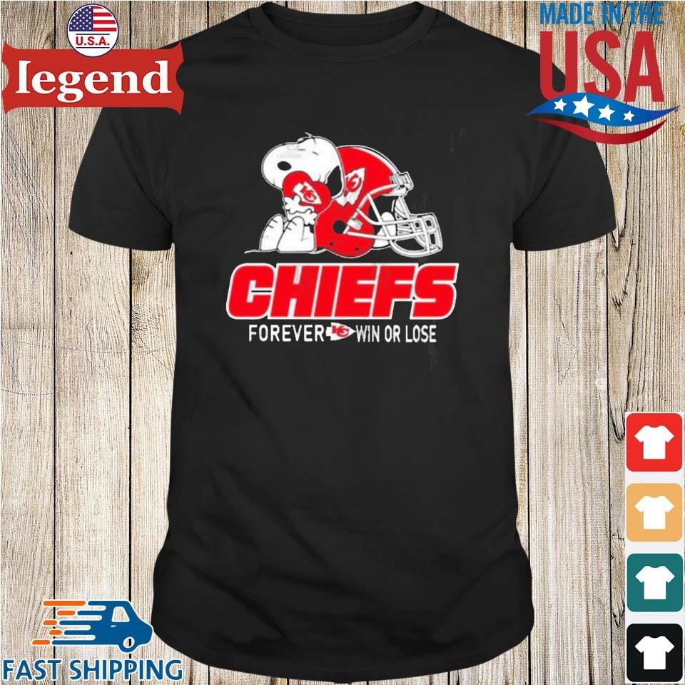 Original Snoopy Love Kansas City Chiefs Football Forever Win Or Lose 2024 Shirt