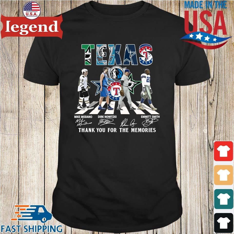 Original Texas Stars Mike Modano Dirk Nowitzki Nolan Ryan Emmitt Smith Thank You 2024 Walking Signatures Shirt