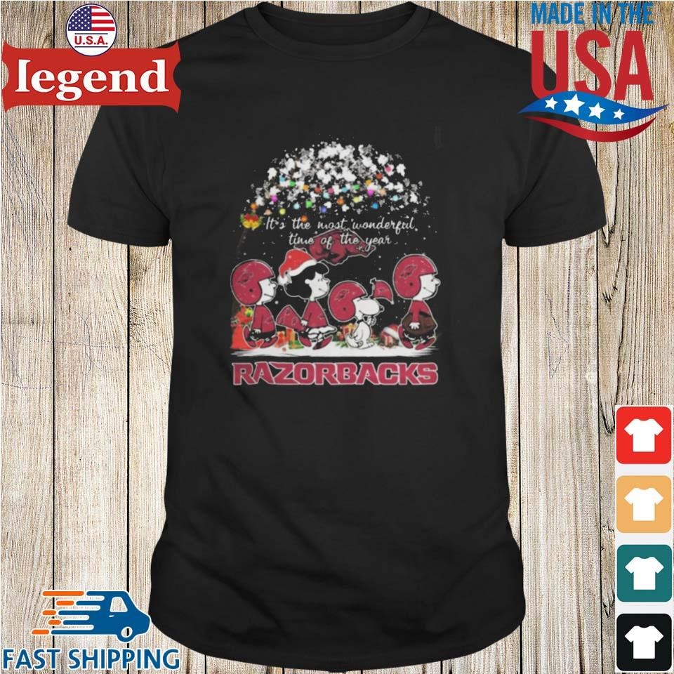 Peanuts Walking Merry Christmas Arkansas Razorbacks It's The Most Wonderful Time Of The Year Shirt