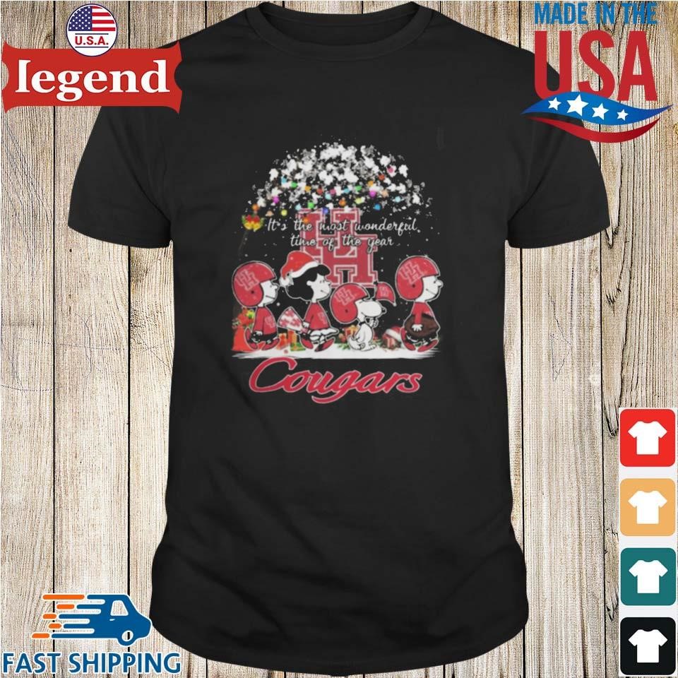 Peanuts Walking Merry Christmas Houston Cougars It's The Most Wonderful Time Of The Year Shirt