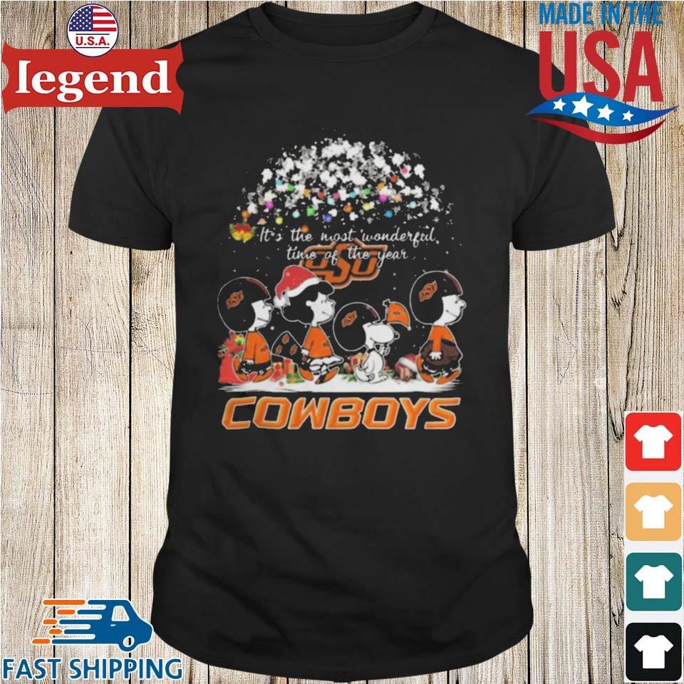 Peanuts Walking Merry Christmas Oklahoma State Cowboys It's The Most Wonderful Time Of The Year Shirt