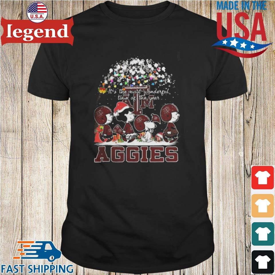 Peanuts Walking Merry Christmas Texas A&M Aggies It's The Most Wonderful Time Of The Year Shirt