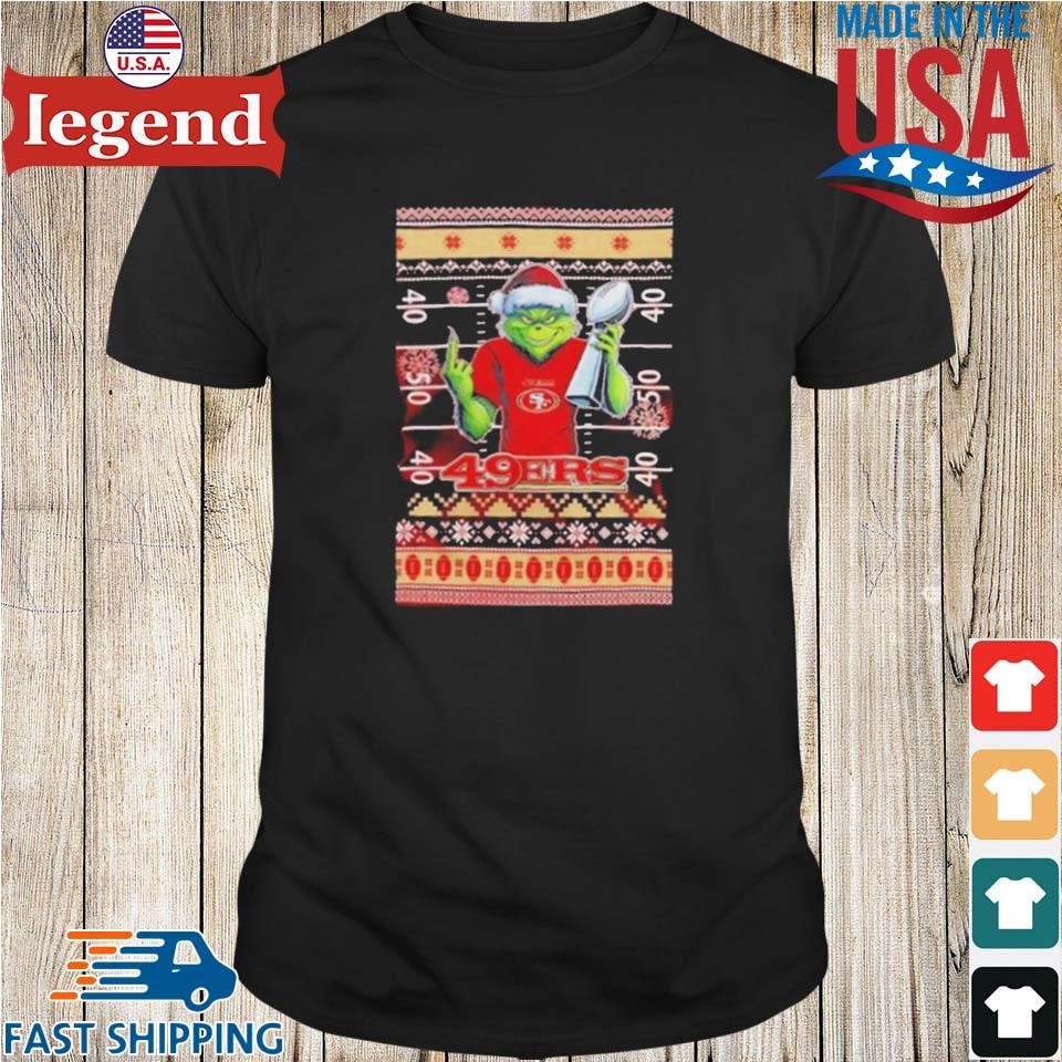 San Francisco 49ers X Grinch Christmas With Super Bowl Trophy Ugly Christmas Shirt