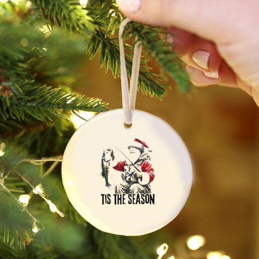 Santa Fishing Tis The Season Christmas Ornament