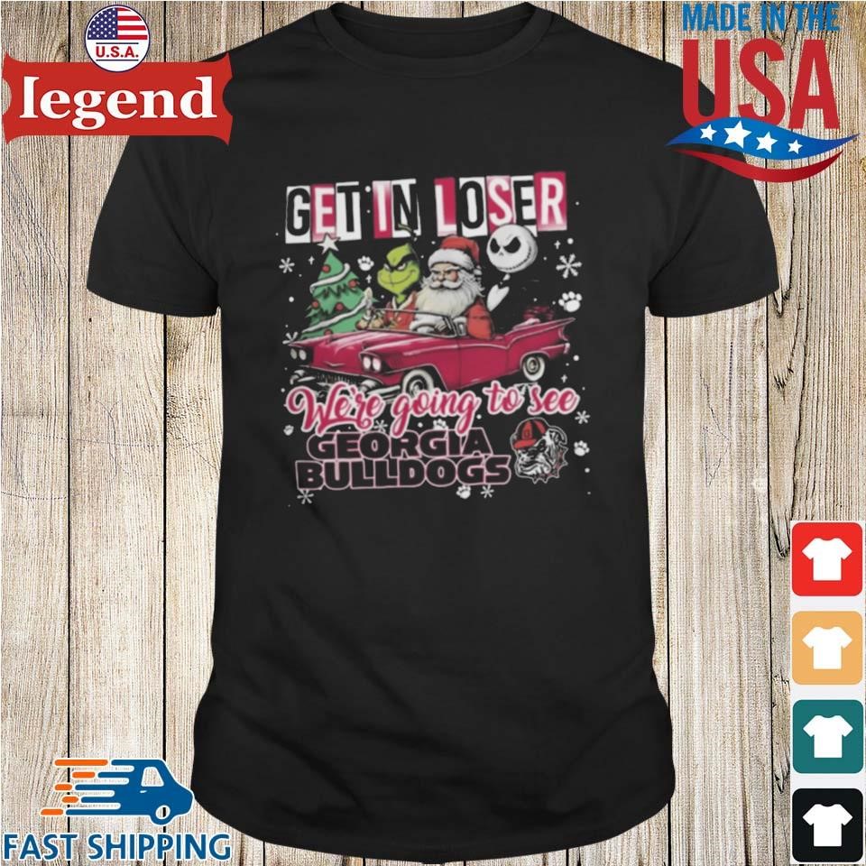 Santa Grinch And Jack Skellington Driving Car Get In Loser We're Going To See Georgia Bulldogs Christmas Shirt