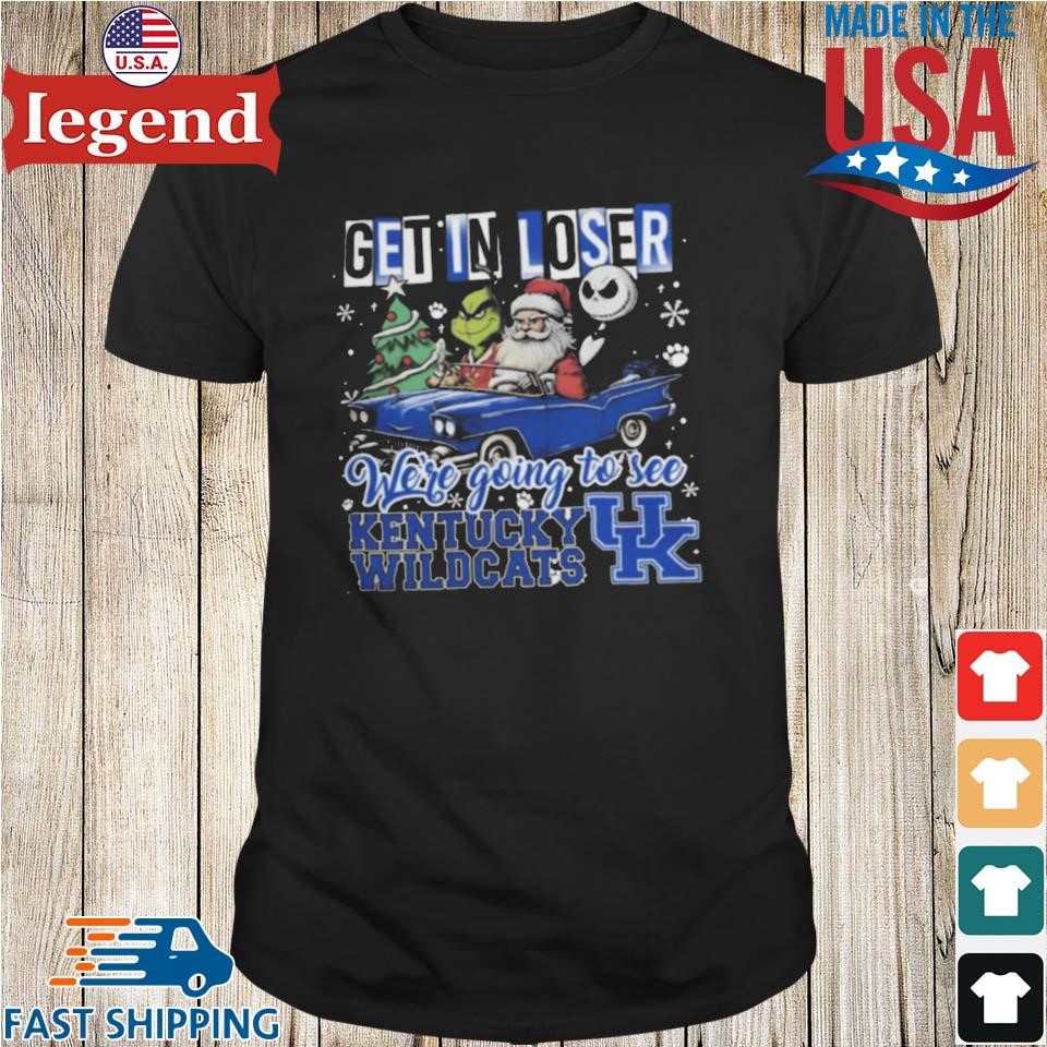 Santa Grinch And Jack Skellington Driving Car Get In Loser We're Going To See Kentucky Wildcats Christmas Shirt