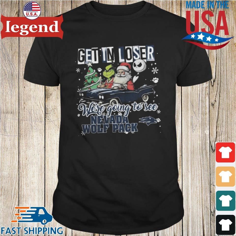 Santa Grinch And Jack Skellington Driving Car Get In Loser We're Going To See Nevada Wolf Pack Christmas Shirt