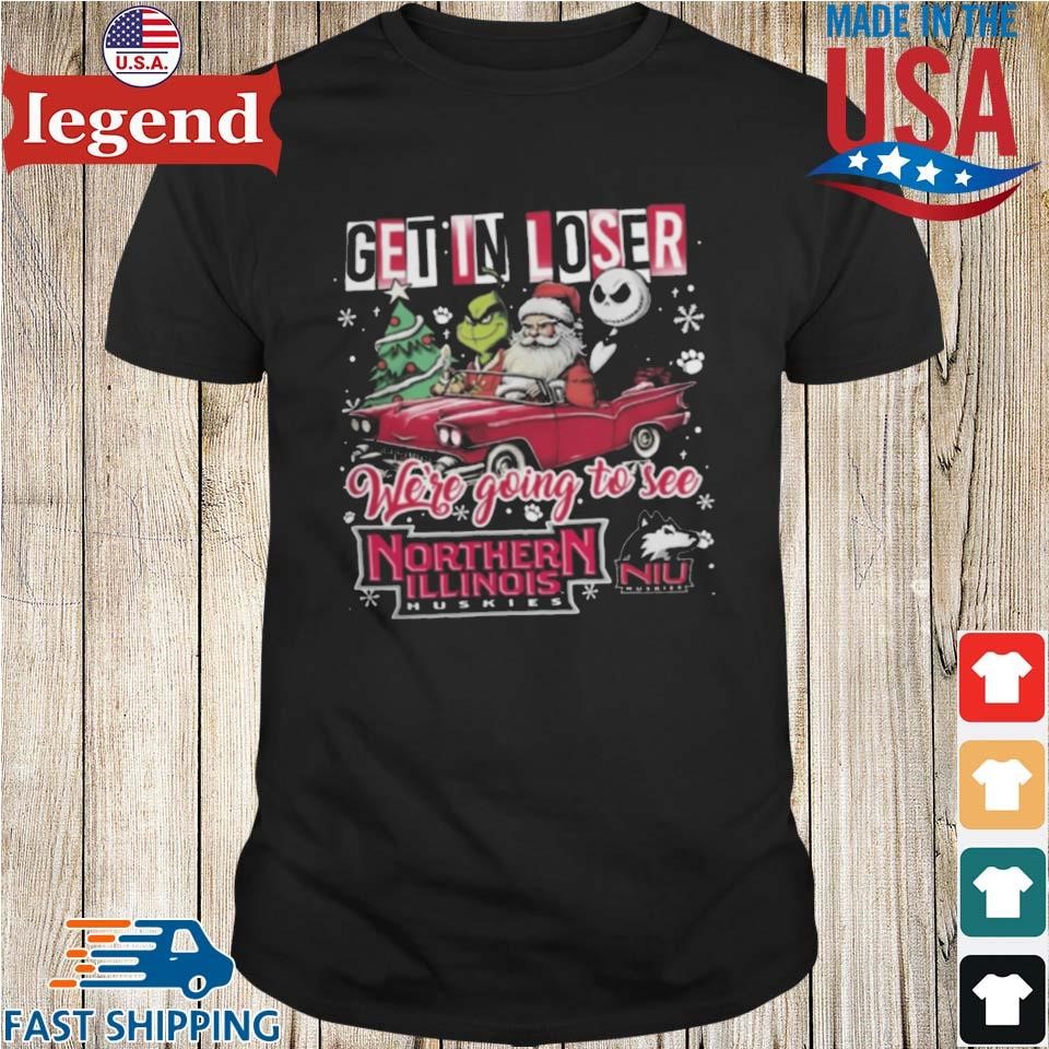 Santa Grinch And Jack Skellington Driving Car Get In Loser We're Going To See Northern Illinois Huskies Christmas Shirt