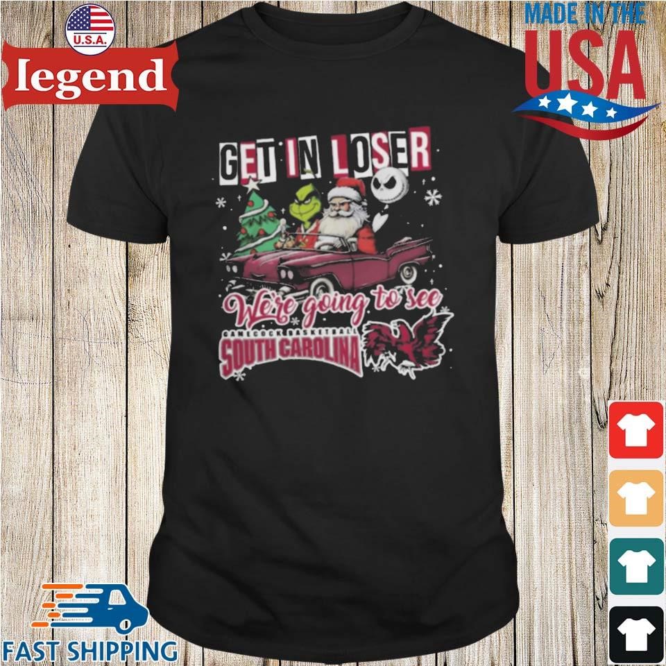 Santa Grinch And Jack Skellington Driving Car Get In Loser We're Going To See South Carolina Gamecocks Christmas Shirt