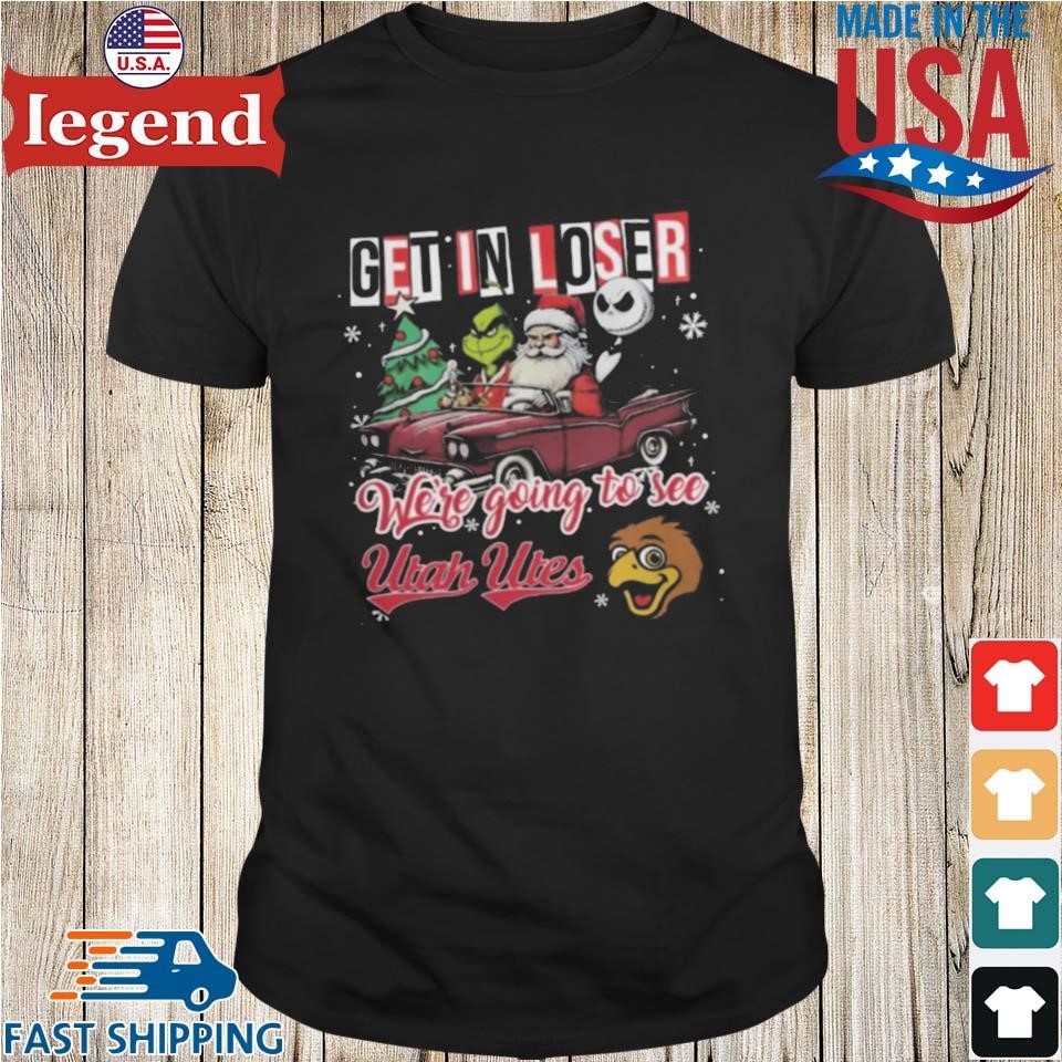 Santa Grinch And Jack Skellington Driving Car Get In Loser We're Going To See Utah Utes Christmas Shirt