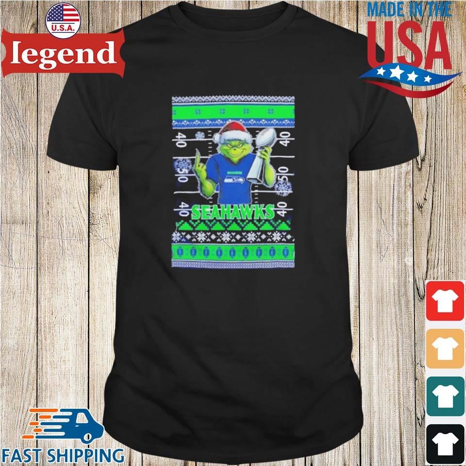 Seattle Seahawks X Grinch Christmas With Super Bowl Trophy Ugly Christmas Shirt