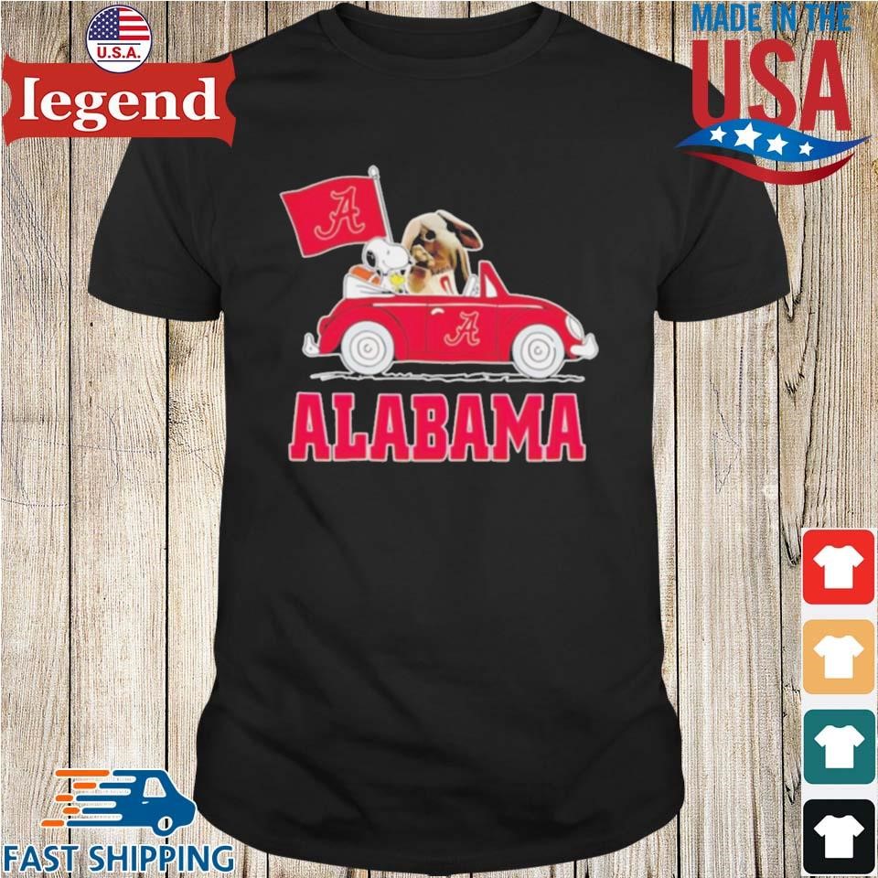 Snoopy And Big Al Driving Car Let's Go Alabama Crimson Tide Shirt