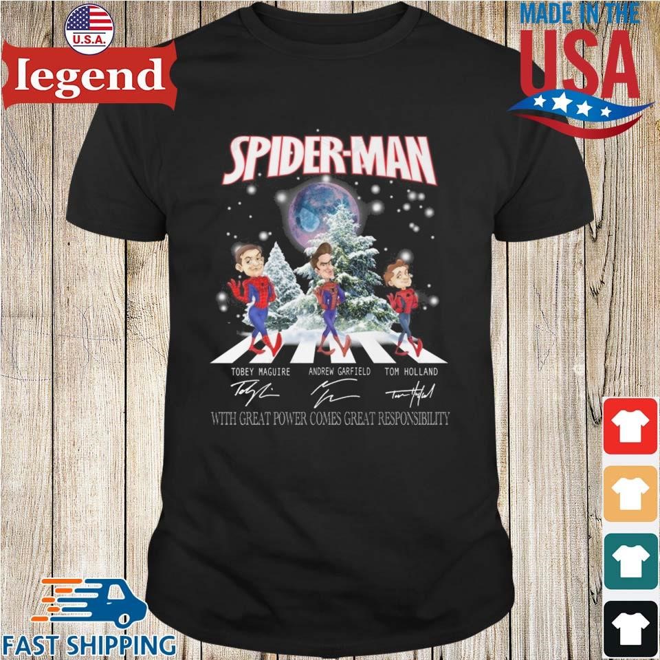 Spider Man With Great Power Comes Great Responsibility Merry Christmas Signatures Shirt