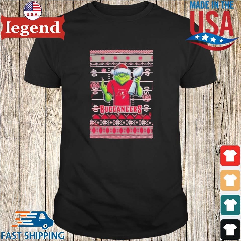 Tampa Bay Buccaneers X Grinch Christmas With Super Bowl Trophy Ugly Christmas Shirt