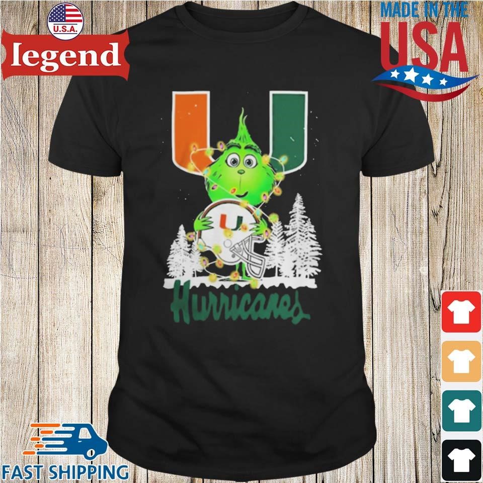 The Baby Grinch Hug Miami Hurricanes Helmet Christmas 2024 Sweater