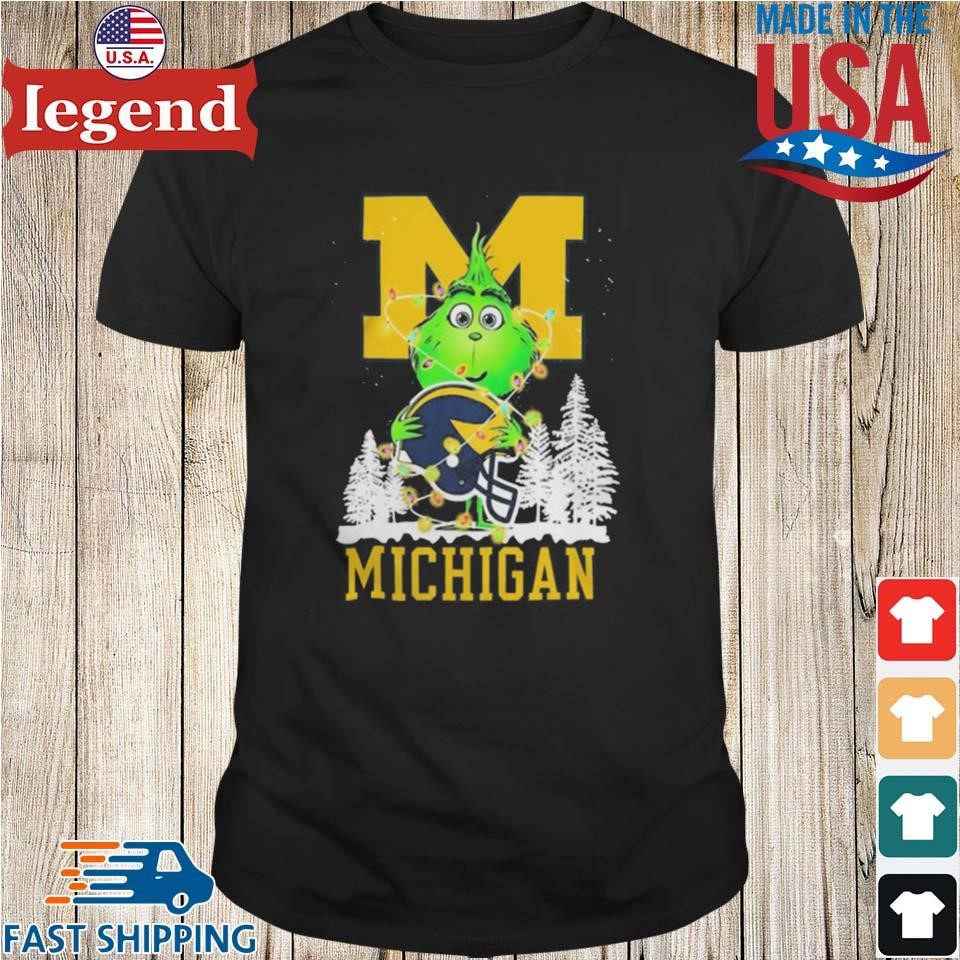 The Baby Grinch Hug Michigan Wolverines Helmet Christmas 2024 Sweater