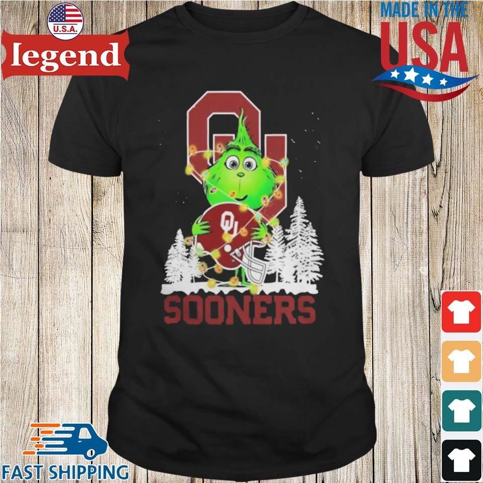 The Baby Grinch Hug Oklahoma Sooners Helmet Christmas 2024 Sweater