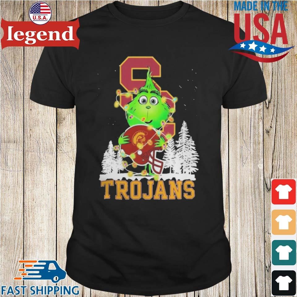 The Baby Grinch Hug USC Trojans Helmet Christmas 2024 Sweater