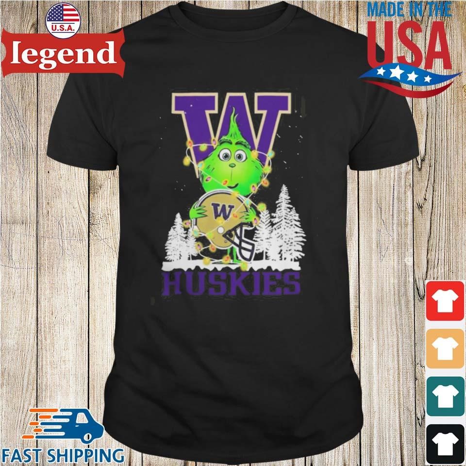 The Baby Grinch Hug Washington Huskies Helmet Christmas 2024 Sweater