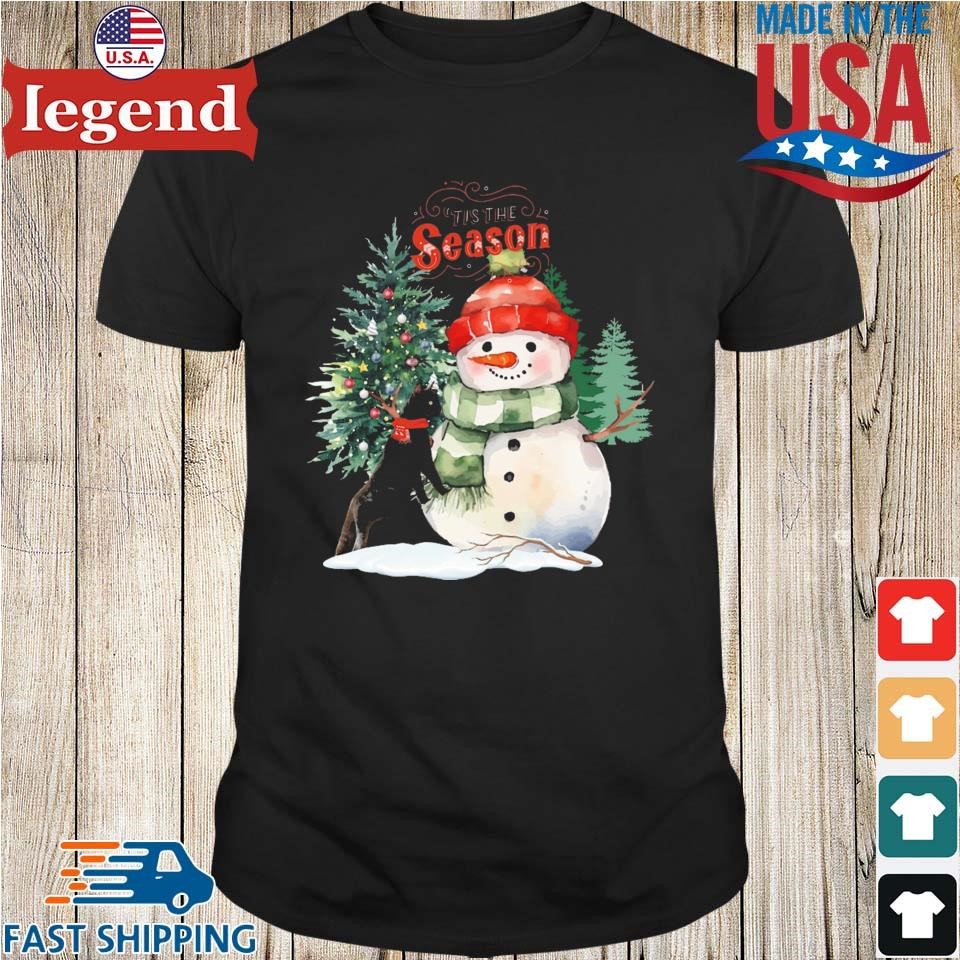 Tis The Season Black Cat & Snowman Xmas 2024 Shirt