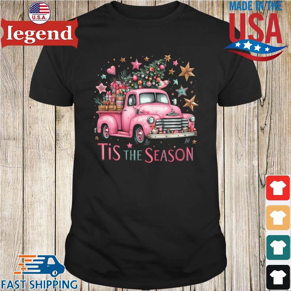 Tis The Season Retro Truck & Xmas Tree Pink Christmas Vibes Sweater