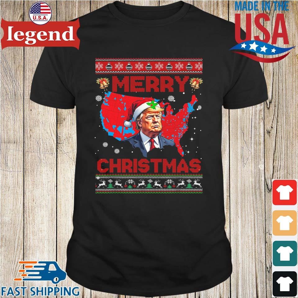 Trump Election Map Merry Christmas Holiday Santa Hat Xmas Ugly Christmas Sweater