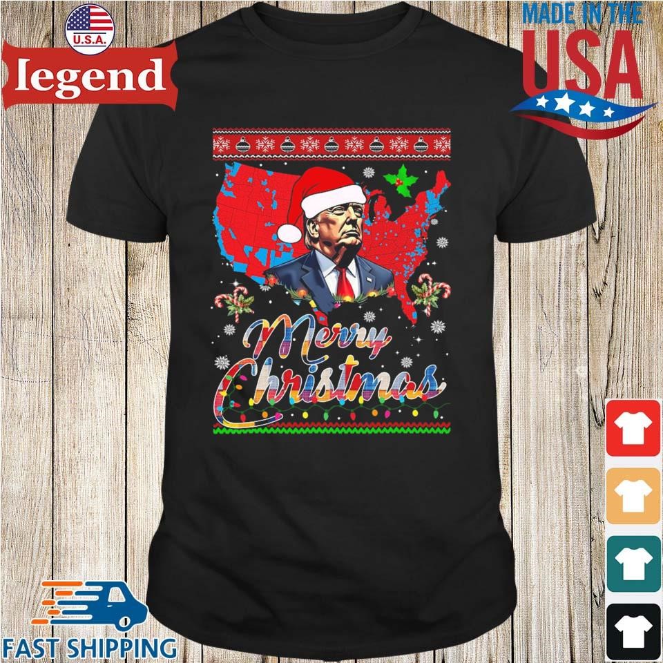 Trump Election Map Merry Christmas Santa Hat Xmas Ugly Sweater