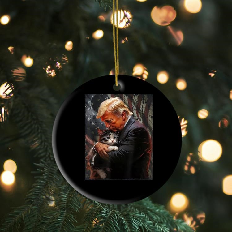 Trump Hugging an Orange Cat 2024 Make Cats Safe Again Ornament