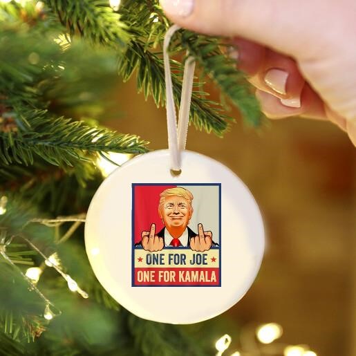 Trump Middle Fingers One For Joe One For Kamala 2024 Ornament