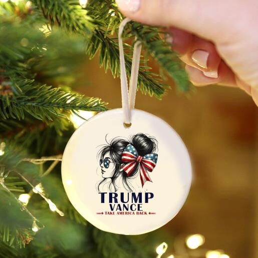 Trump Vance Take America Back 2024 Messy Bun Girl USA Flag Ornament