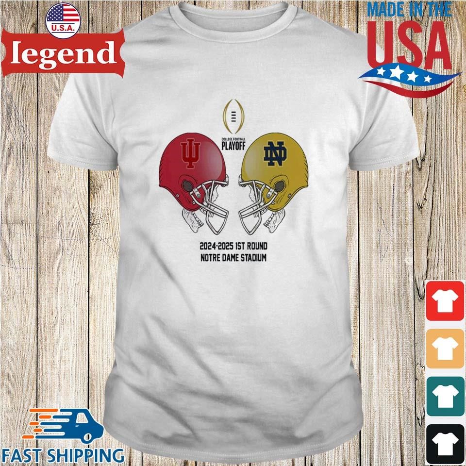 2024-2025 Bowl Games CFP Playoff First RD Indiana Hoosiers vs Notre Dame Fighting Irish Dec 20th 2024 At Notre Dame Stadium Skull Helmet Head To Head T-shirt