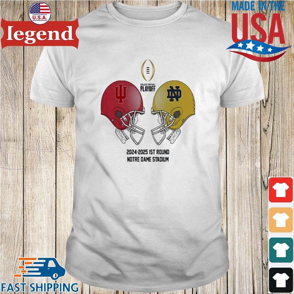 2024-2025 Bowl Games CFP Playoff First RD Indiana Hoosiers vs Notre Dame Fighting Irish December 20th 2024 At Notre Dame Stadium Skull Helmet Head To Head T-shirt