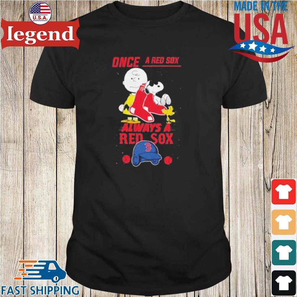 Charlie Brown Snoopy And Woodstock Once a Red Sox Always a Boston Red Sox Helmet Shirt