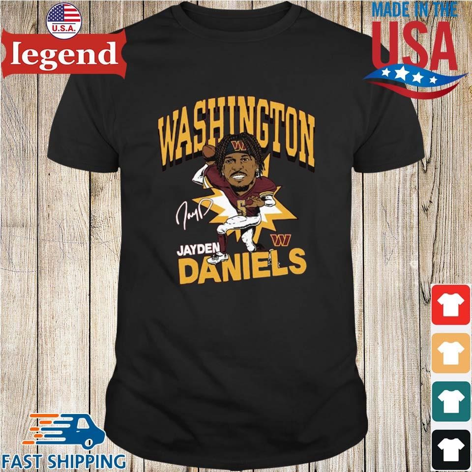 Jayden Daniels Burgundy Washington Commanders Caricature Player Tri-Blend 2024 T-shirt