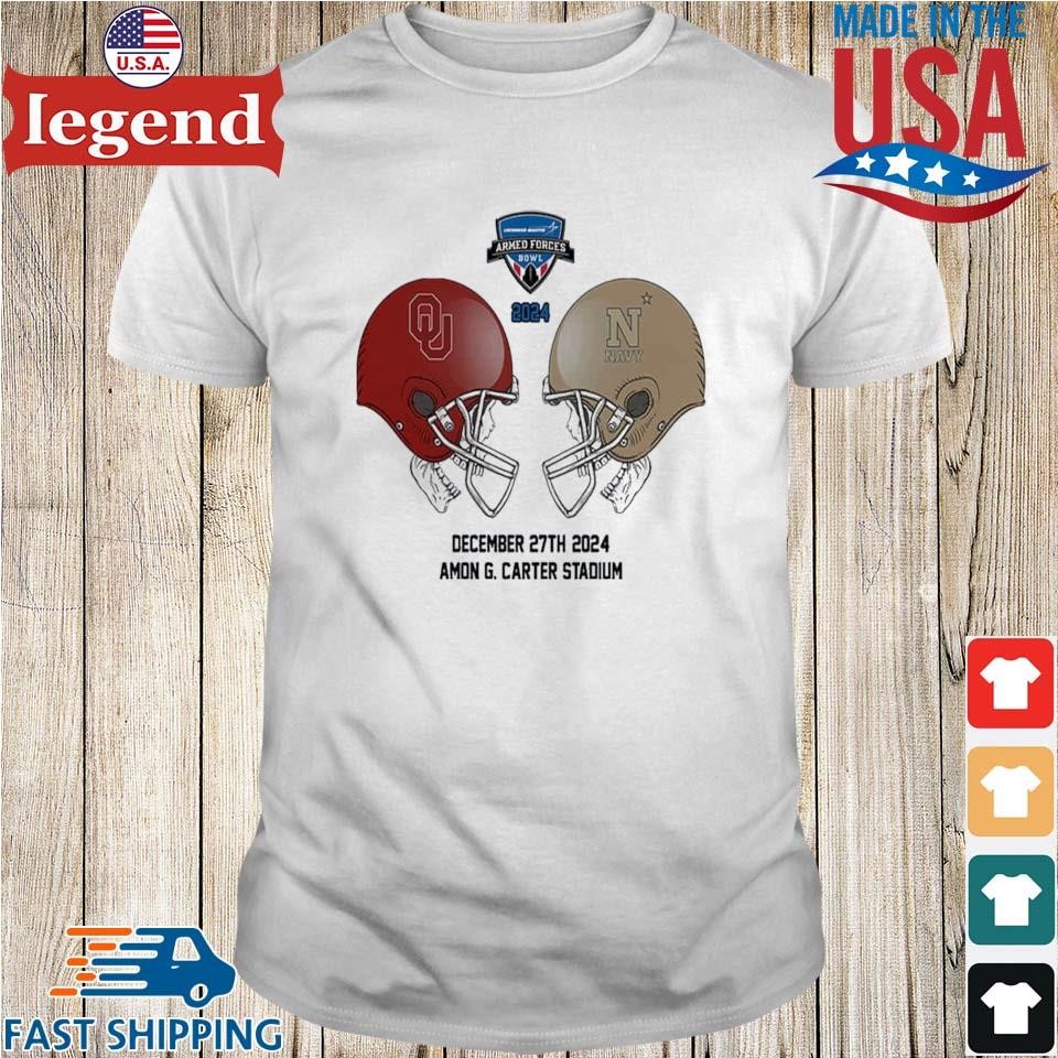 Lockheed Martin Armed Forces Bowl NCAA 2024-2025 Bowl Games Oklahoma Sooners vs Navy Midshipmen At Amon G Carter Stadium Skull Helmet Head To Head Shirt