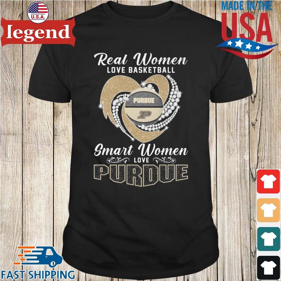 Real Women Love Basketball Smart Women Love Purdue Boilermakers Diamond Heart 2024 Shirt