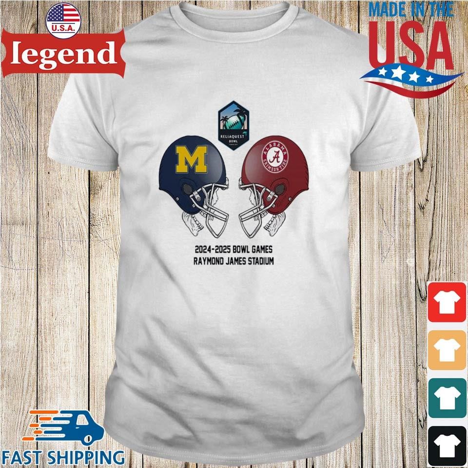 ReliaQuest Bowl 2024-2025 Bowl Games Alabama Crimson Tide vs Michigan Wolverines At Raymond James Stadium December 31 2024 Skull Helmet Head To Head T-shirt