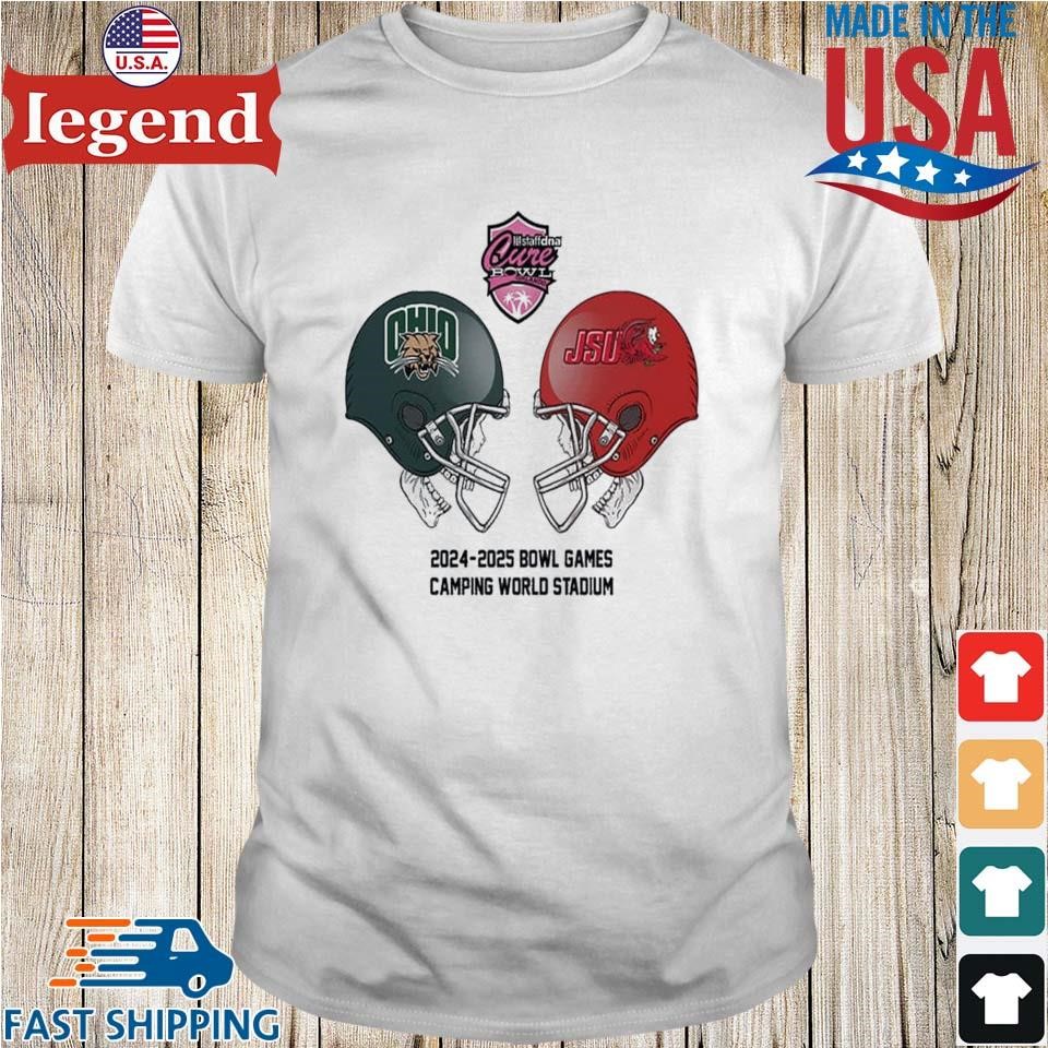 StaffDNA Cure Bowl NCAA Bowl Games Ohio Bobcats vs Jacksonville State At Camping World Stadium Floria December 20th 2024 Skull Helmet Head To Head Shirt