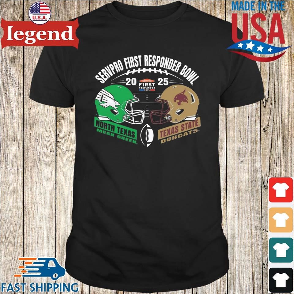 Texas State Bobcats Vs North Texas Mean Green University Football 2025 Servpro First Responder Bowl Match-Up Shirt