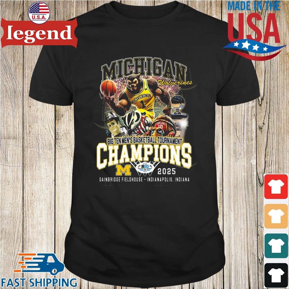 Michigan Wolverines Big Ten Men's Basketball Tournament Champions 2025 Mascot Shirt