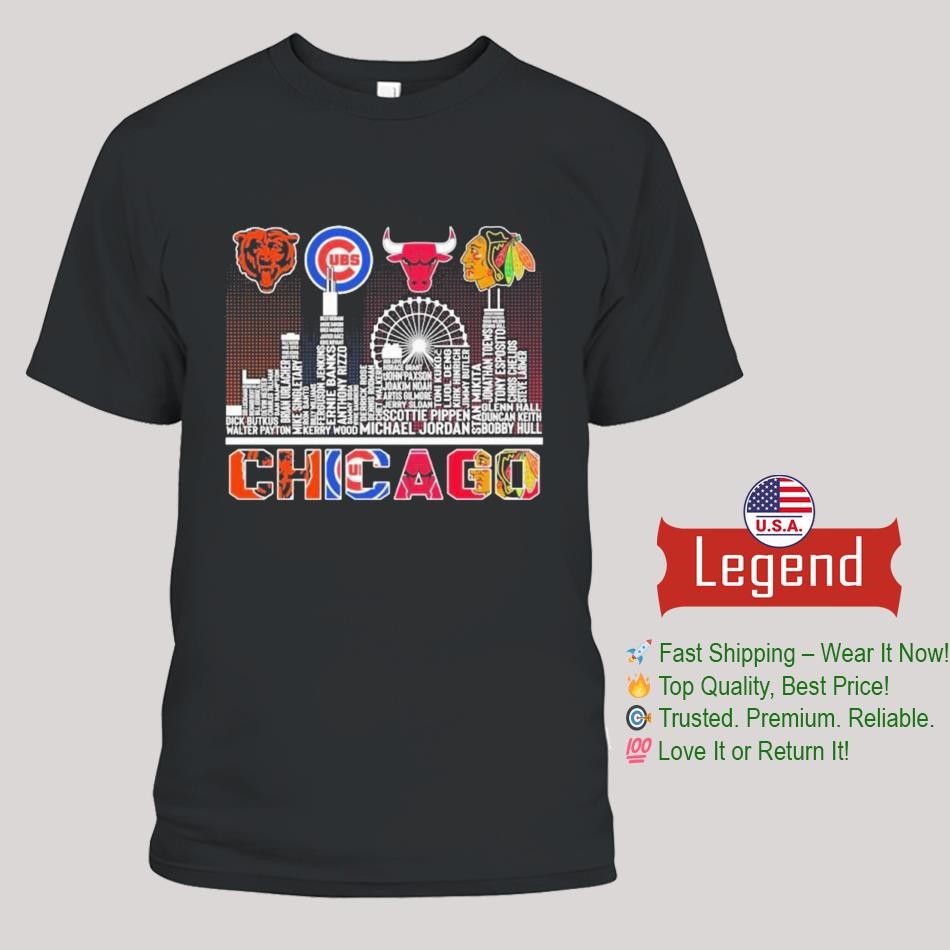 Chicago Sports Teams Skyline Players Name Logo 2025 Shirt