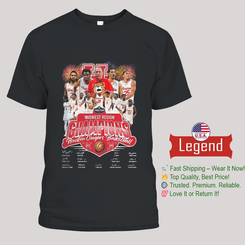 Houston Cougars Men's Basketball Midwest Regional Champions Signatures Shirt